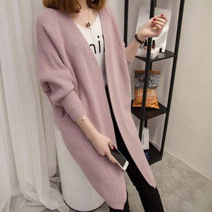 Damen Strickcardigan Lässig Offene Front Tiefen Taschen Beige