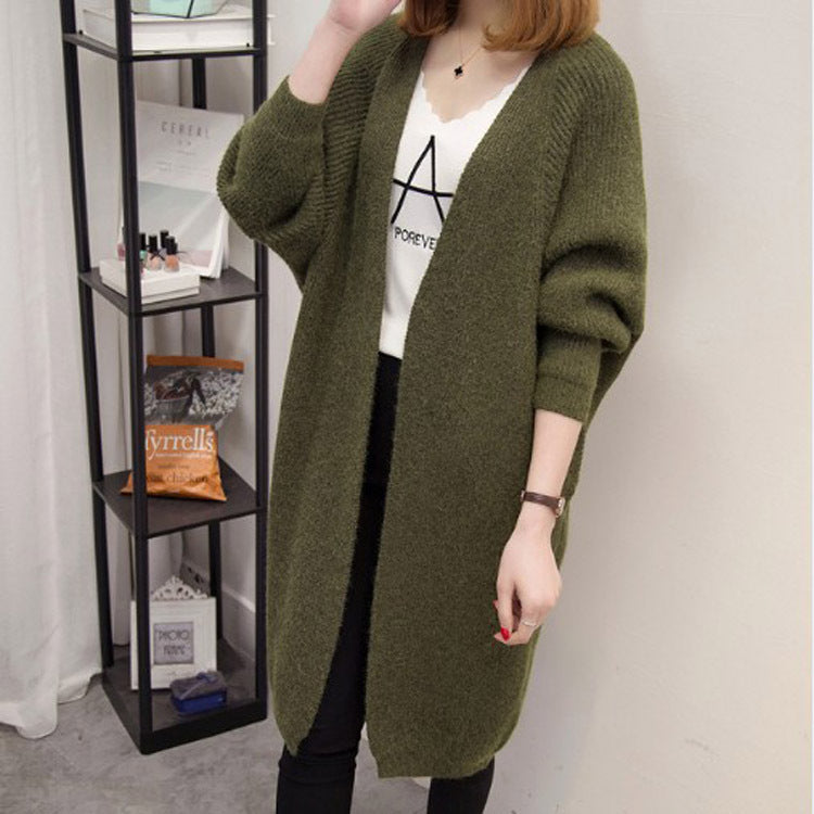 Damen Strickcardigan Lässig Offene Front Tiefen Taschen Beige