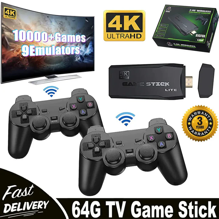 Retro Spielkonsole 4K Hdmi mit 64GB und 2 kabellosen Gamepads