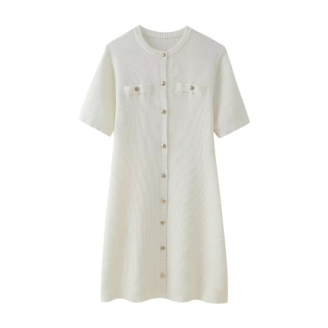 Damen Minikleid Kurzärmelig Knopfleiste Elegantes Design