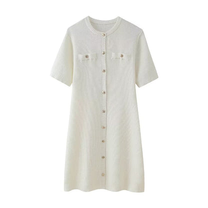 Damen Minikleid Kurzärmelig Knopfleiste Elegantes Design