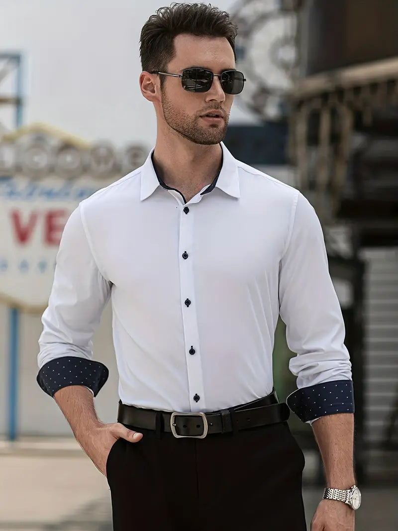 Herren Businesshemd Elegantes Design Kontrastdetails