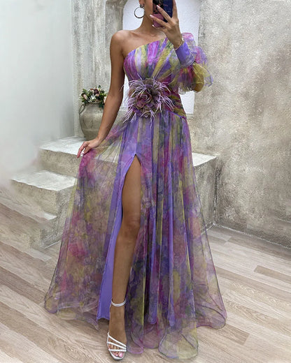 Damen Florales One-Shoulder Kleid Frühling