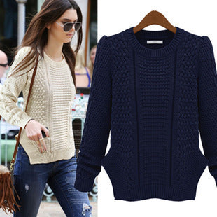 Damen Grobstrickpullover Strukturmaschen Optik Lässig Beige