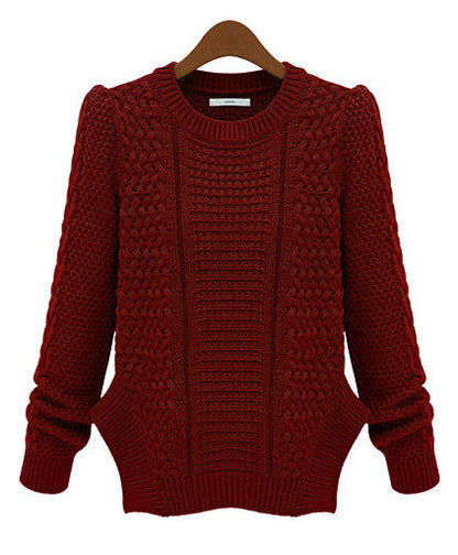 Damen Grobstrickpullover Strukturmaschen Optik Lässig Beige