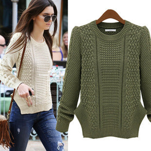 Damen Grobstrickpullover Strukturmaschen Optik Lässig Beige