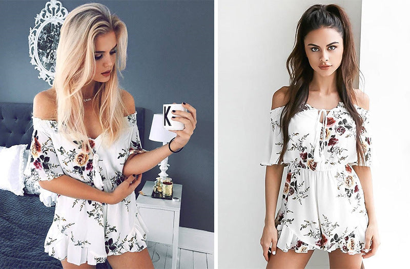 Damen Off-Shoulder Jumpsuit Floralmuster - Norvielle