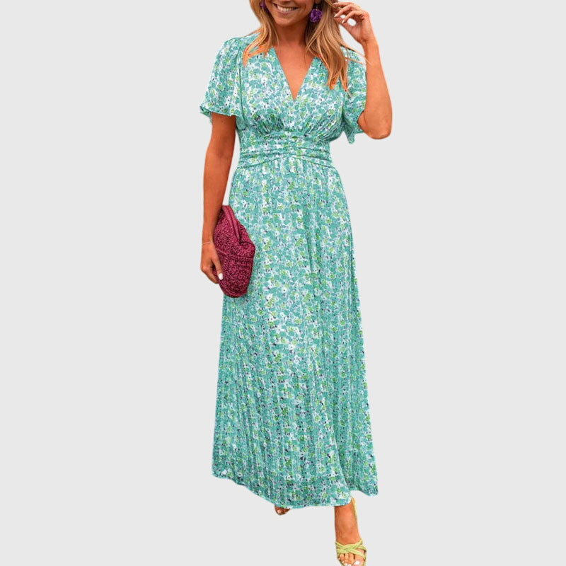 Damen Maxikleid Blumenmuster Kurzärmel