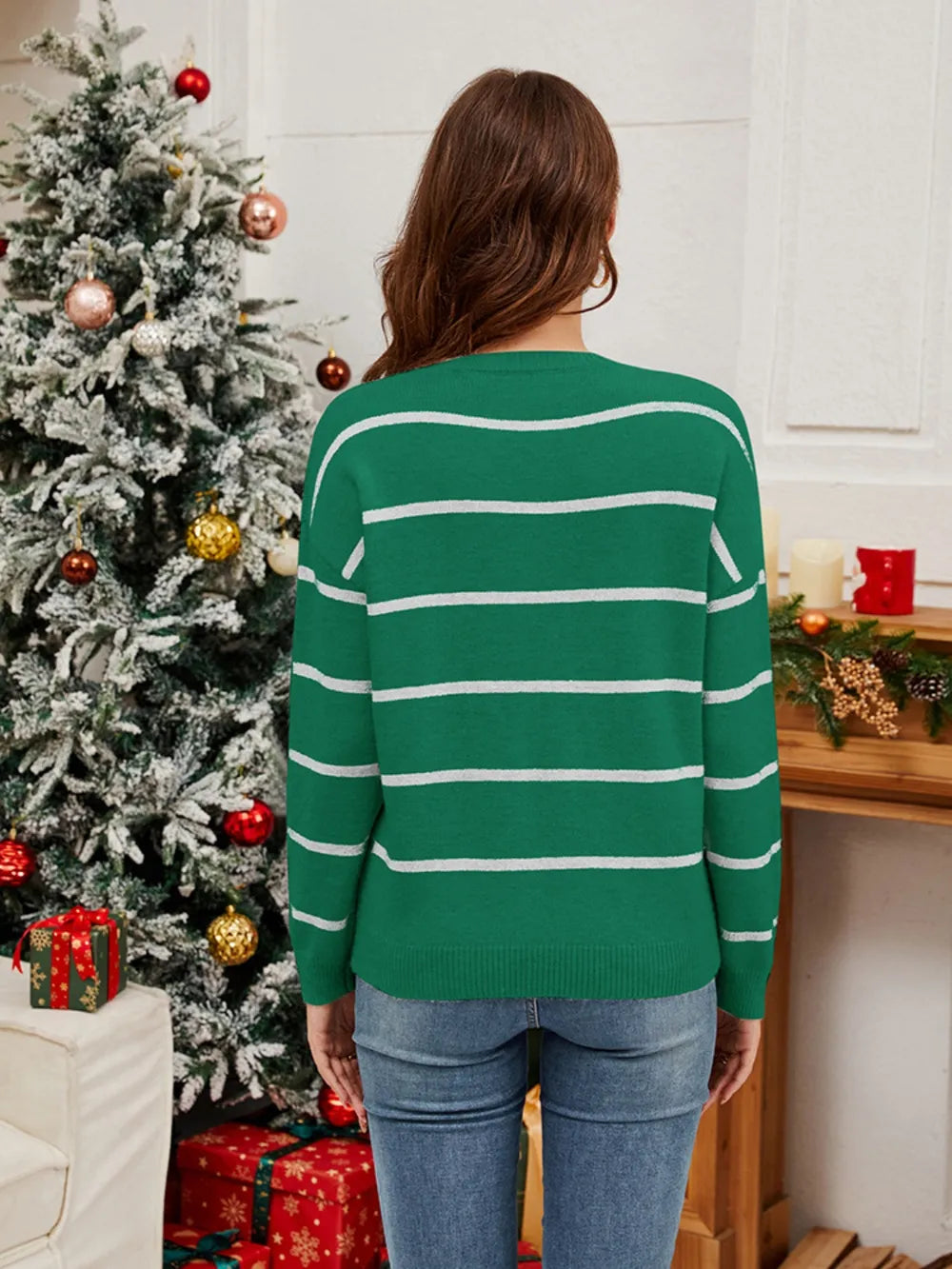 Weihnachtspullover Damen Pailletten Santa Grün Rot