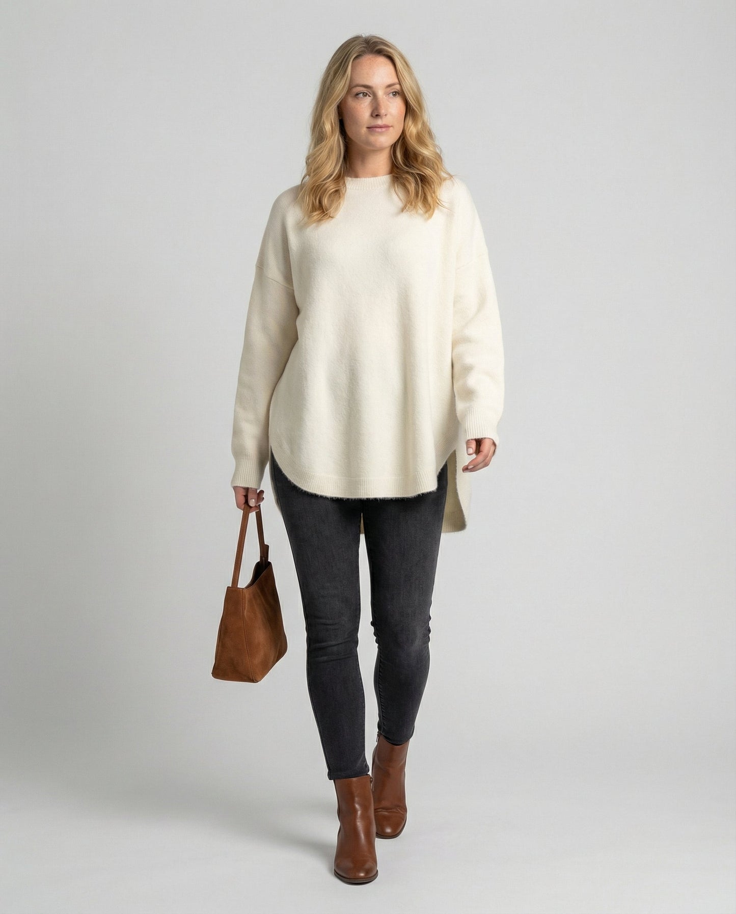 Damen Oversized Pullover aus Wolle Beige