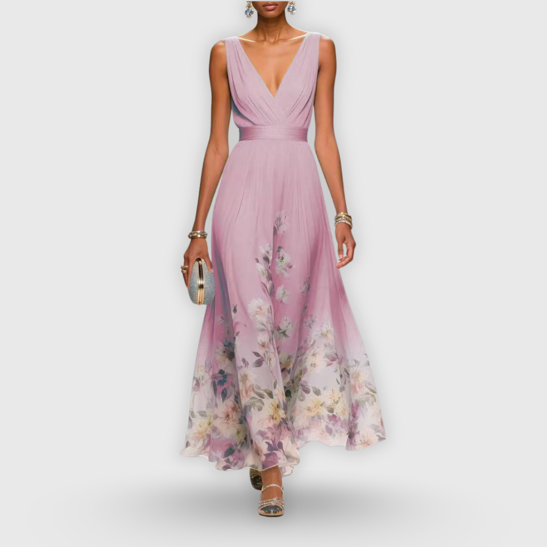 Damen Blumen Maxi Kleid V-Ausschnitt