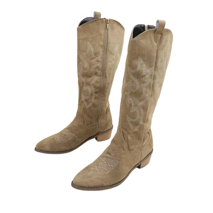 Norvielle Damen Cowgirl-Stiefel Komfort Leder
