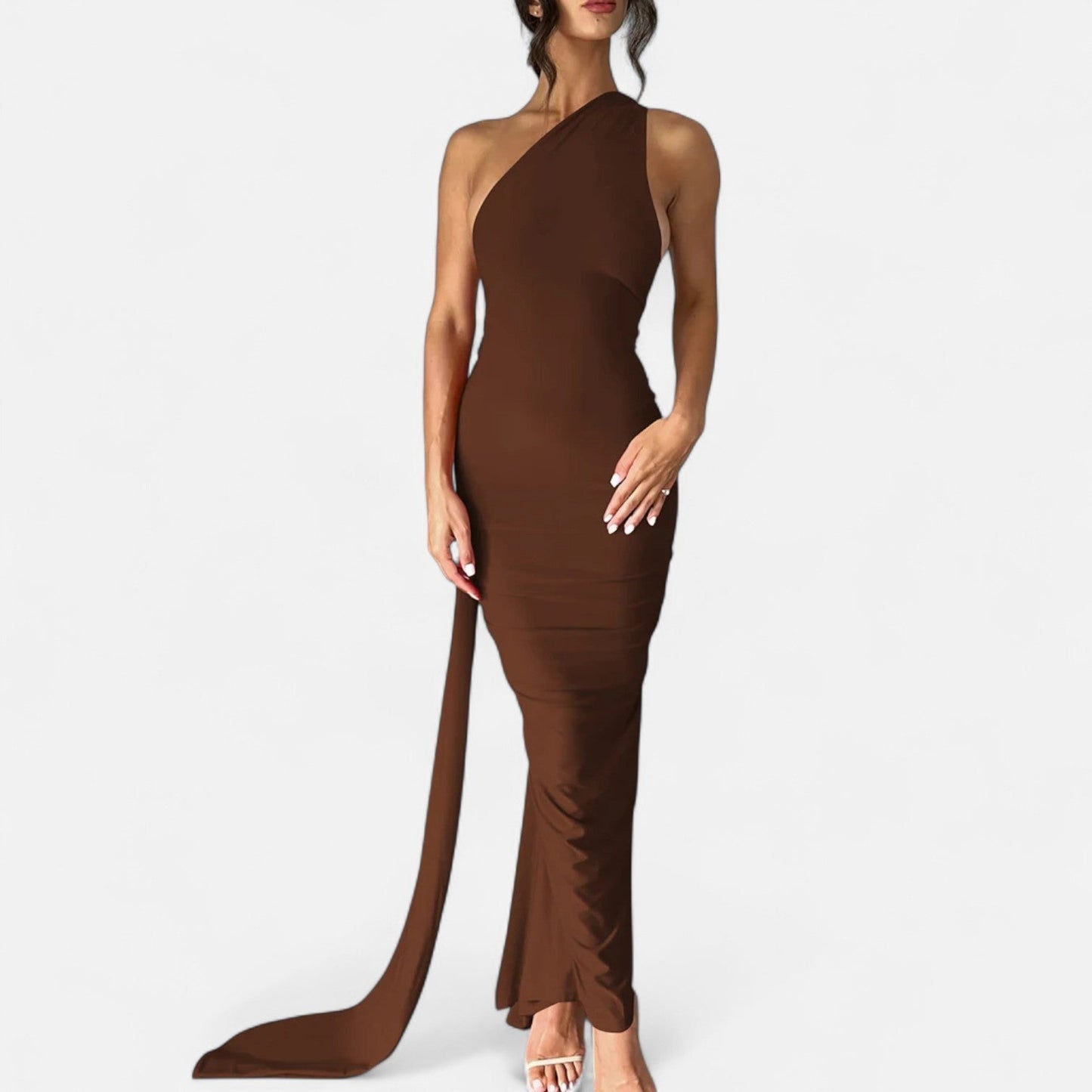Damen Maxikleid Ein-Schulter-Neckholder
