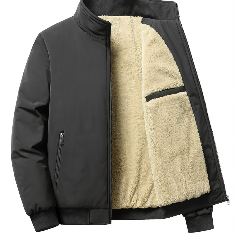 Herren Outdoorjacke Fleecefutter Reißverschluss Uni Stehkragen - Norvielle