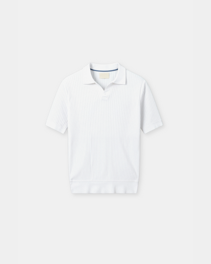 Herren Poloshirt Rippstrick Offener Kragen Slim Fit