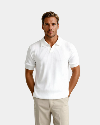 Herren Poloshirt Rippstrick Offener Kragen Slim Fit - Norvielle