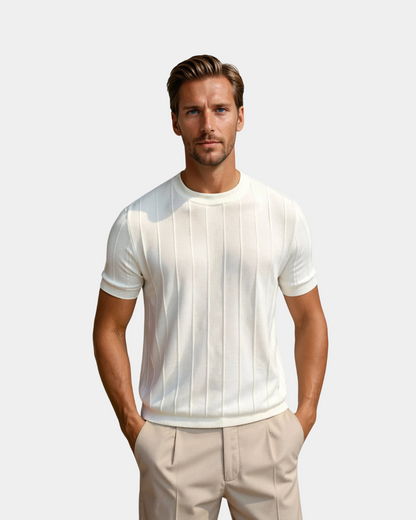 Herren Strickshirt Vertikal Rippstruktur Leicht Sommer - Norvielle