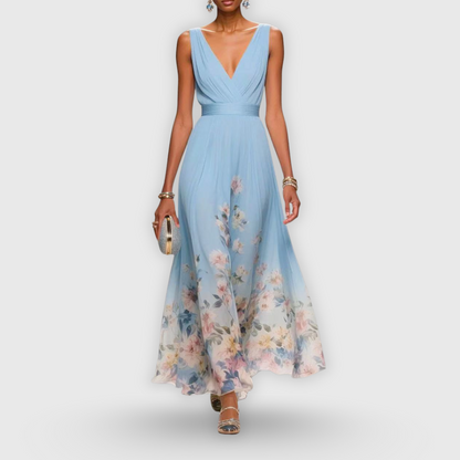 Damen Blumen Maxi Kleid V-Ausschnitt - Norvielle