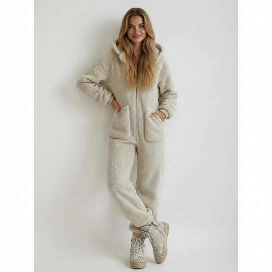 Aurelia Damen Teddy-Onesie Weich Kapuze Reißverschluss - Norvielle
