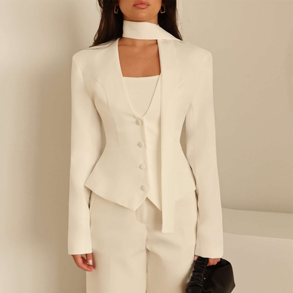 Damen Blazerjacke Langärmlig mit Schal Rosé
