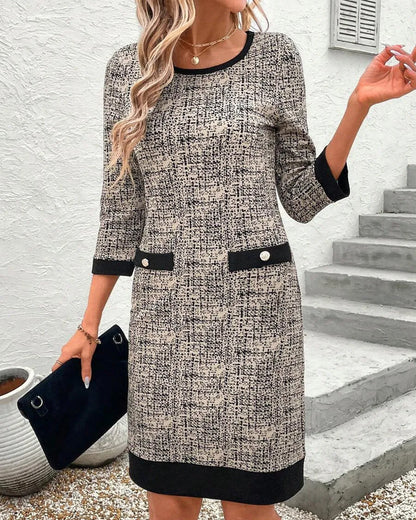 Norvielle Damen Rundhals Schmal Knielang Kleid