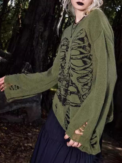 Herren Halloween-Sweater Rippverzierungen Lange Ärmel