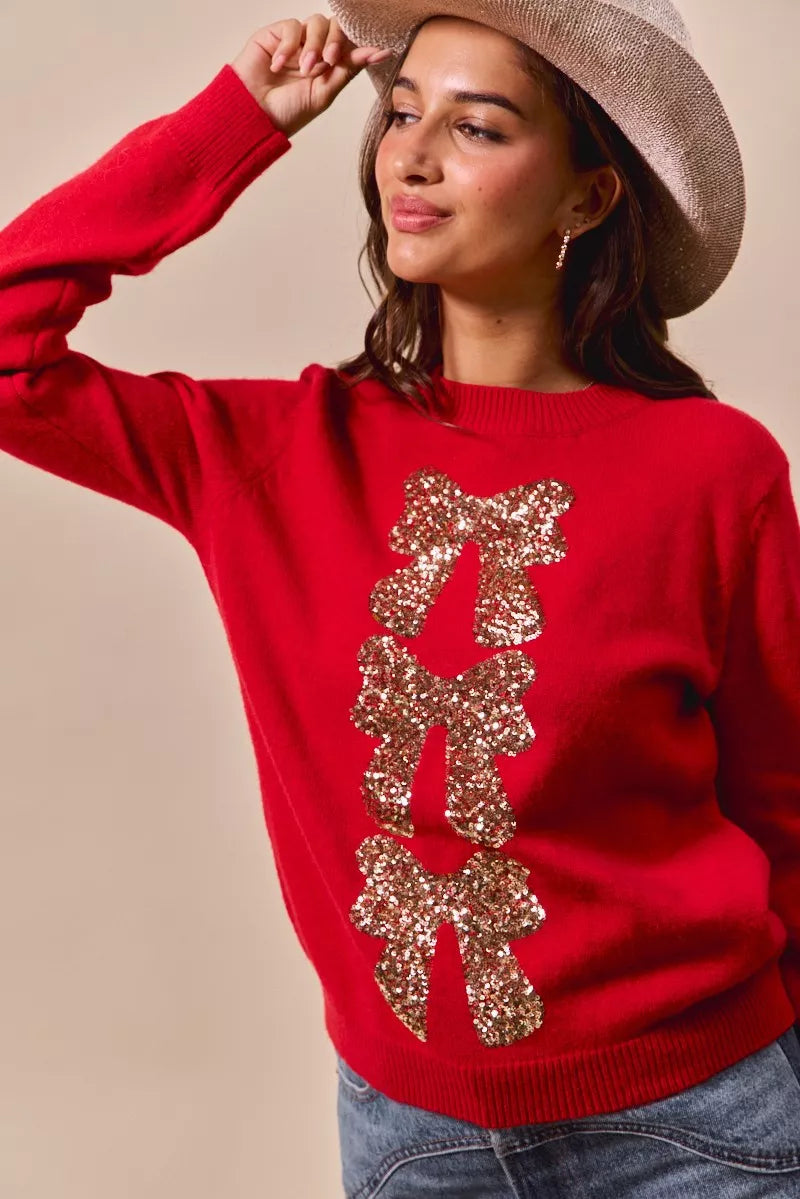 Weihnachtspullover Damen Rot Glitzernd Pailletten