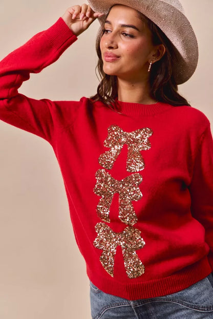 Weihnachtspullover Damen Rot Glitzernd Pailletten