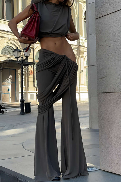 Damen Zweiteiler-Set Elegantes Drapieren Schwarz - Norvielle