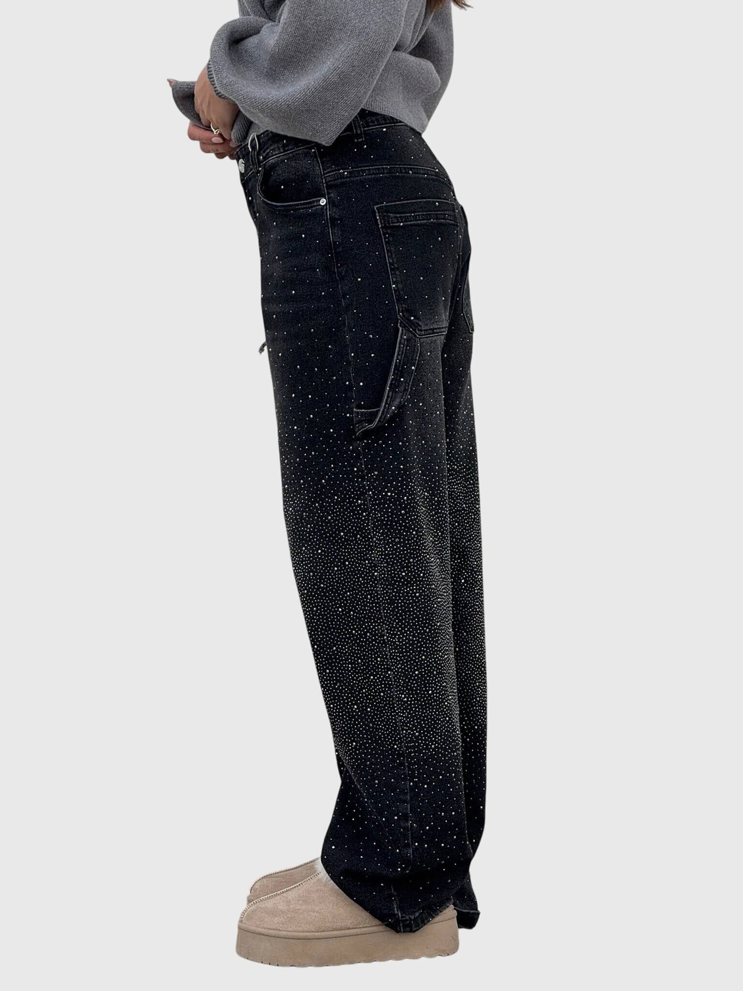 Damen Glänzende Diamant Jeanshose