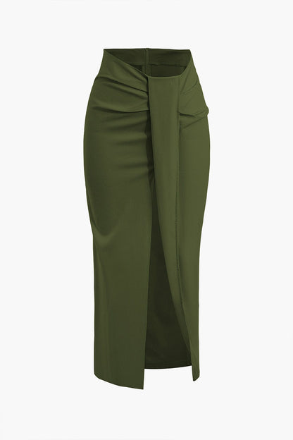 Fridoline Damen Midirock Wickeloptik Drapierung Hochschlitz