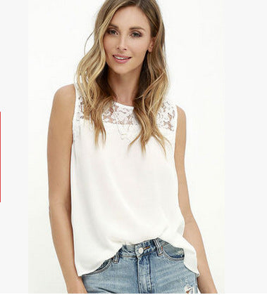 Damen Ärmelloses Spitzenakzente Fließend Beige
