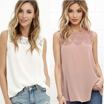Damen Ärmelloses Spitzenakzente Fließend Beige - Norvielle