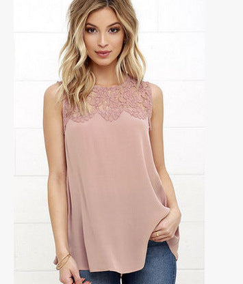 Damen Ärmelloses Spitzenakzente Fließend Beige