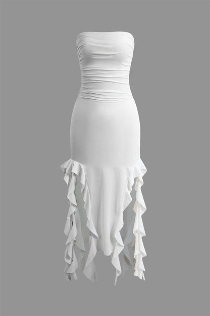 Damen Maxikleid Elegantes Bandeau-Design mit Volant-Details