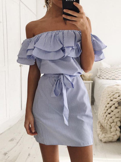 Damen Minikleid Volants Bindegürtel Norvielle