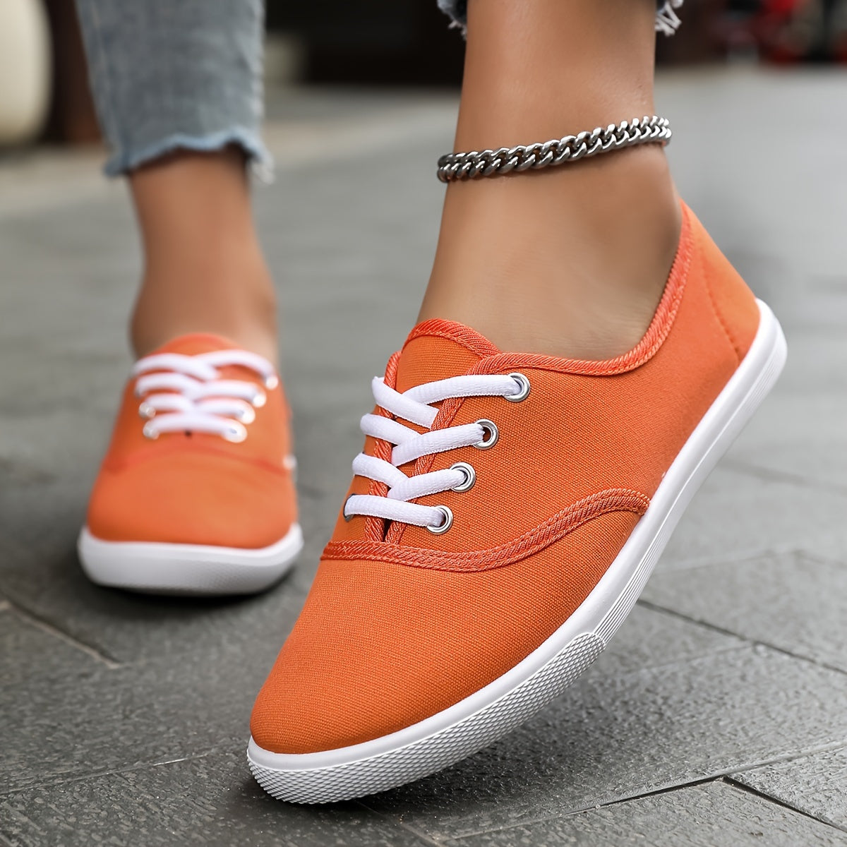 Norvielle Damen Canvas Schnürschuhe Bequem Niedrig Weiß