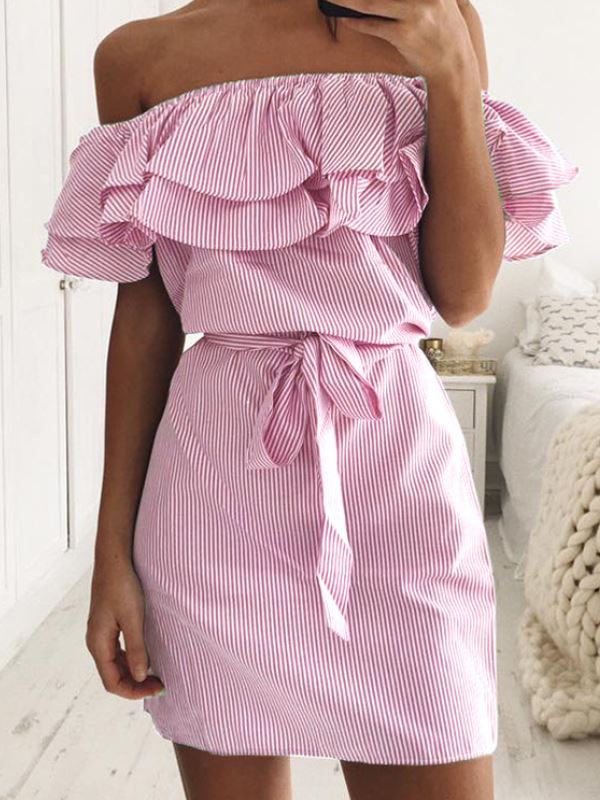 Damen Minikleid Volants Bindegürtel Norvielle