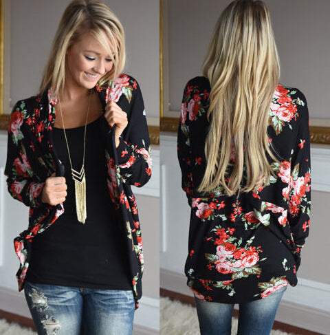 Damen Langarmshirt Floralmuster Baumwolle Lässig Weiß - Norvielle