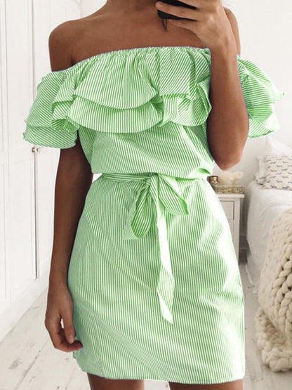 Damen Minikleid Volants Bindegürtel Norvielle