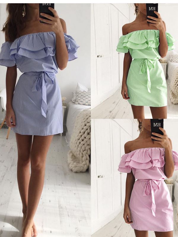 Damen Minikleid Volants Bindegürtel Norvielle - Norvielle