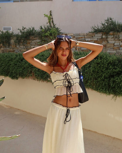 Damen Boho Zweiteiliges Set Rüschen Maxi Rock