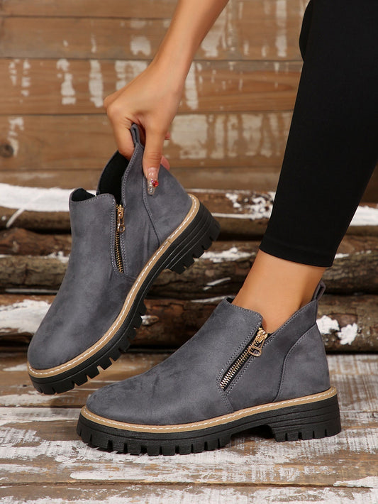 Damen Stiefeletten Reißverschluss Robust Schwarz - Norvielle