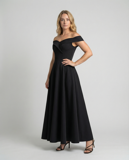 Elegantes Damen Abendkleid Off-Shoulder Schwarz - Norvielle