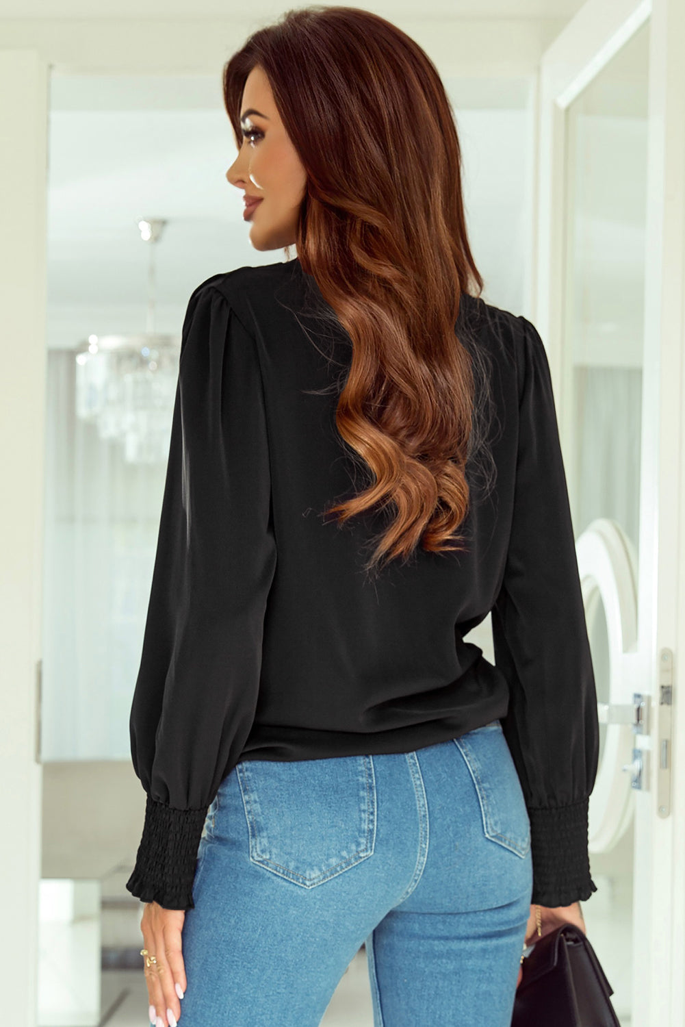 Damen Bluse Wickelausschnitt Drapiert