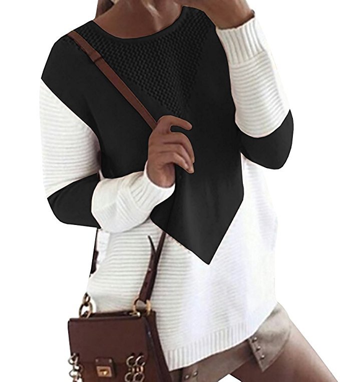 Damen Strickpullover Zickzackmuster Strukturierte Ärmel