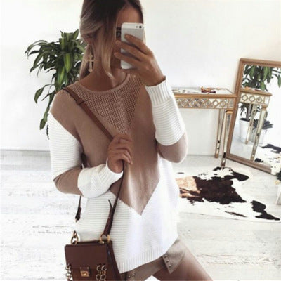 Damen Strickpullover Zickzackmuster Strukturierte Ärmel - Norvielle