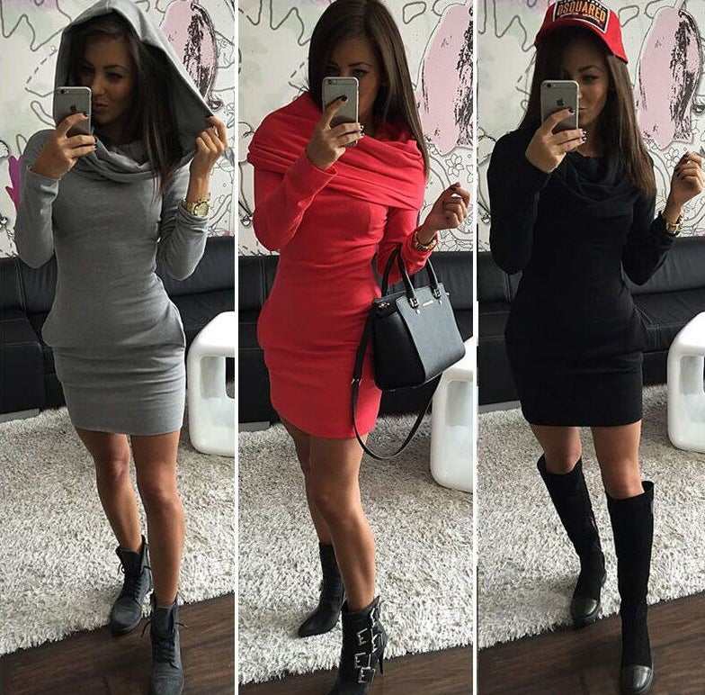 Damen Rollkragen Kapuzenkleid Figurbetonend Norvielle - Norvielle