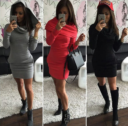 Damen Rollkragen Kapuzenkleid Figurbetonend Norvielle - Norvielle