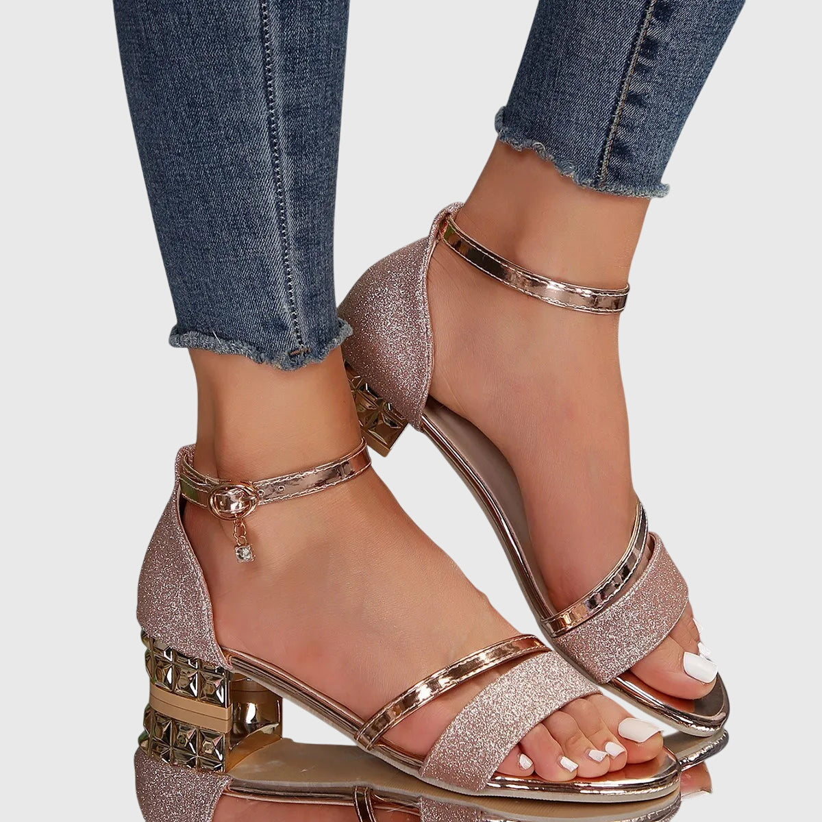 Damen Sandalen Offene Spitze Blockabsatz